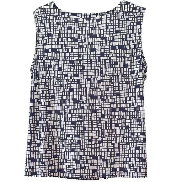 Jones Studio NY Sleeveless Blouse (1X), Drape Cowl Neck, White w/Blue Print NWOT - Picture 8 of 11